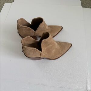 Vince Camuto Beige Suede Pointed-Toe Cutout Ankle Booties